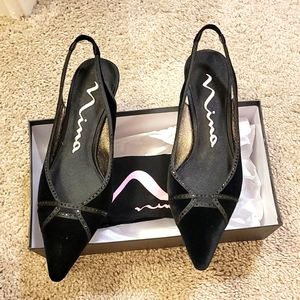 Brand new Nina black velvet with sequence slingback